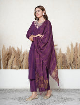 Purple Embroidered kurta set
